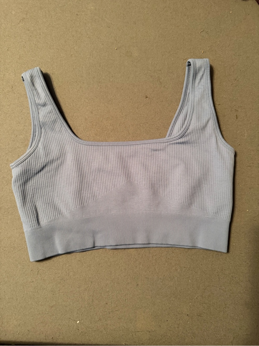 Ribbed Square-Neck Bralette in Light Blue